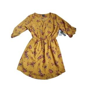 Justify Floral Mini Dress Size L|Mustard Yellow Casual Boho Dress|Cinch Waist